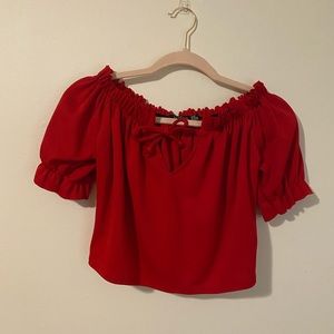 red off the shoulder crop top from boohoo!